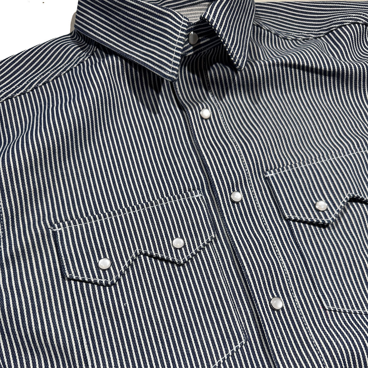 #HIC 10oz MV Mills Hickory Stripe Saw Tooth Work Shirt Short Sleeve