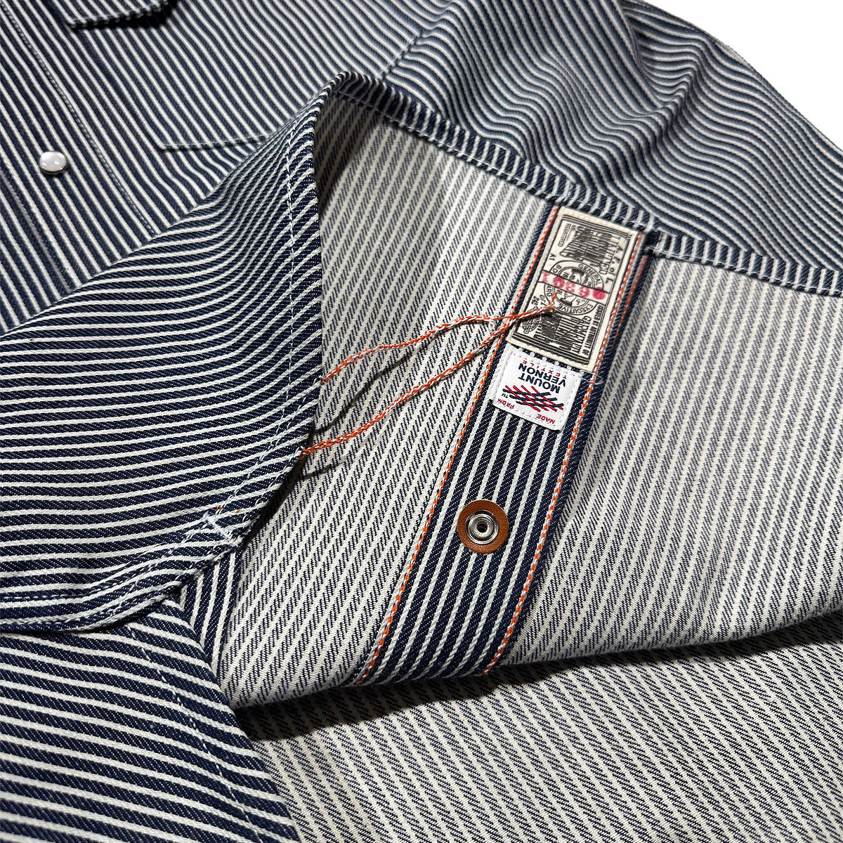 #HIC 10oz MV Mills Hickory Stripe Saw Tooth Work Shirt Short Sleeve