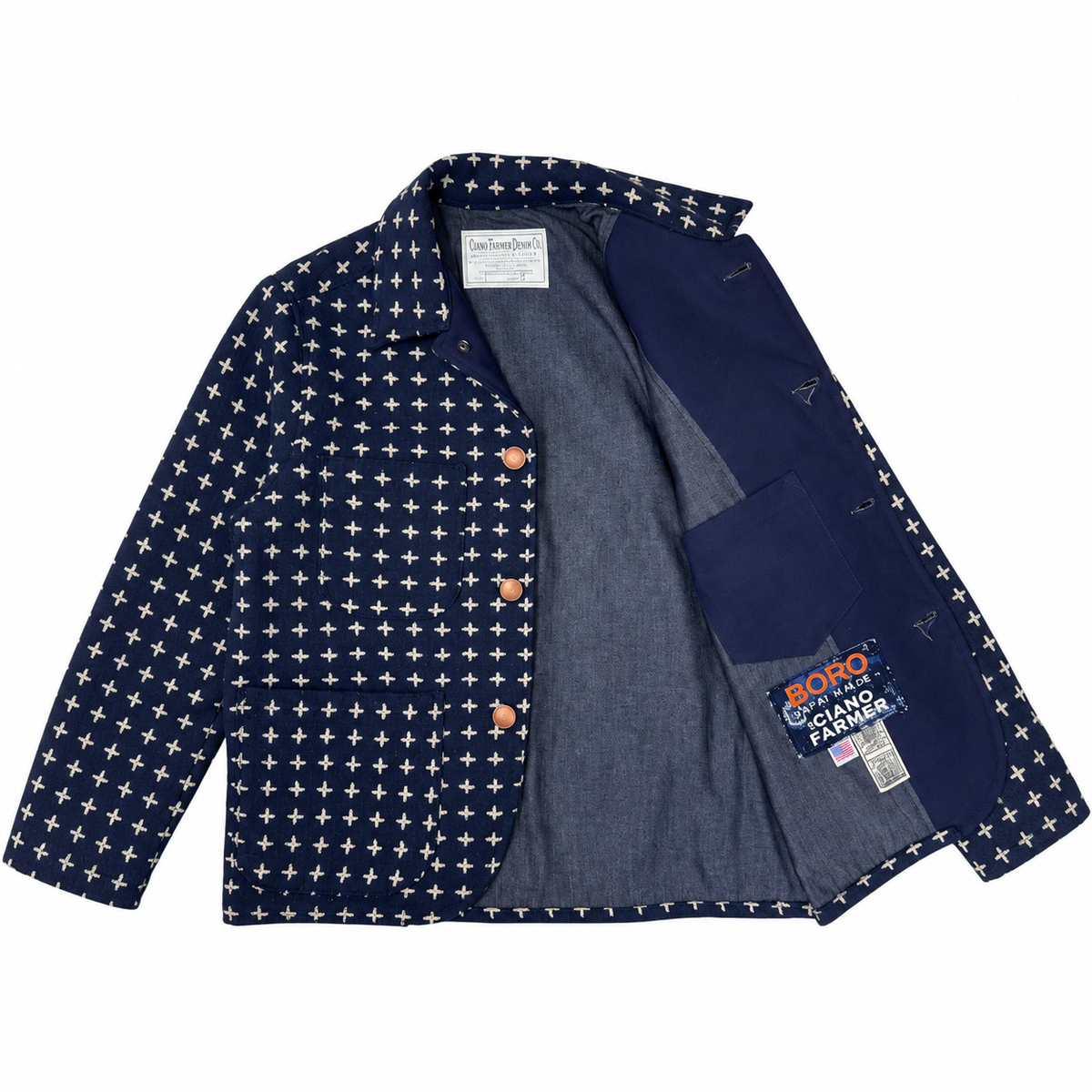 20oz Cotton Basketweave Canvas Japanese Dark Indigo Sashiko Cross-Stitch Cotton Jacket