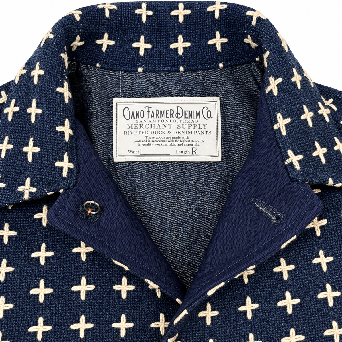 20oz Cotton Basketweave Canvas Japanese Dark Indigo Sashiko Cross-Stitch Cotton Jacket