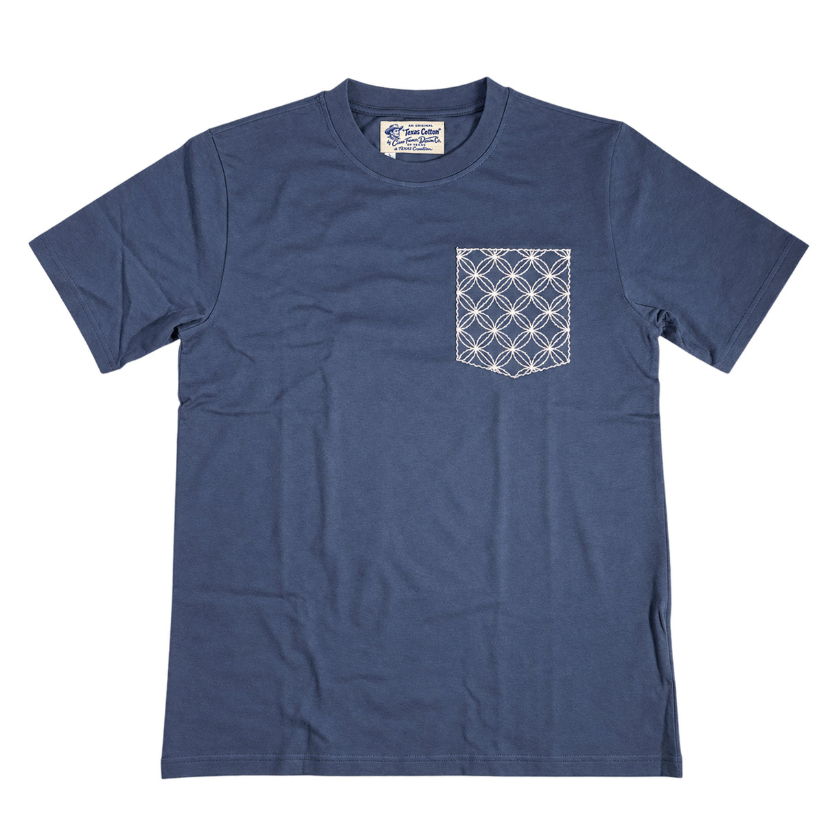 8.4oz TEXAS MADE "HEAVY ORGANIC" Crew Neck Indigo Sashiko Mock Pocket