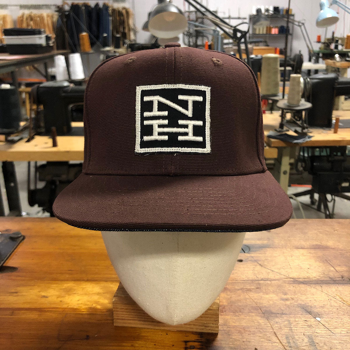 18oz Duck Canvas Brown Snapback HAT 60s "New Haven Railroad." Patch