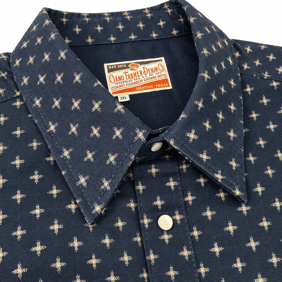 (OPSTK) #1339 6oz Japanese Cross Print Indigo Saw Tooth Work Shirt
