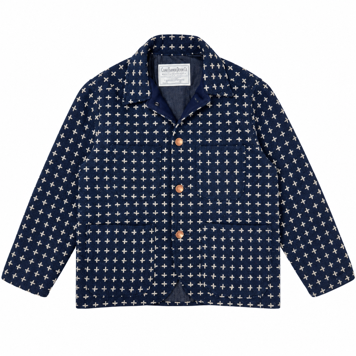 20oz Cotton Basketweave Canvas Japanese Dark Indigo Sashiko Cross-Stitch Cotton Jacket