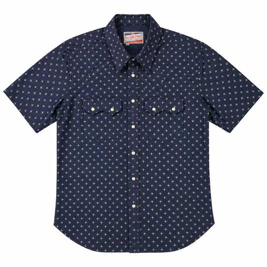 (OPSTK) #1339 6oz Japanese Cross Print Indigo Saw Tooth Work Shirt