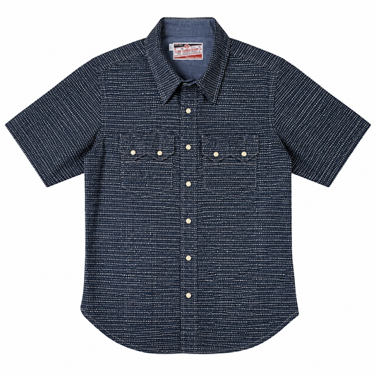 (OPSTK) #1336 6oz Japanese Dotted Print Indigo Saw Tooth Work Shirt