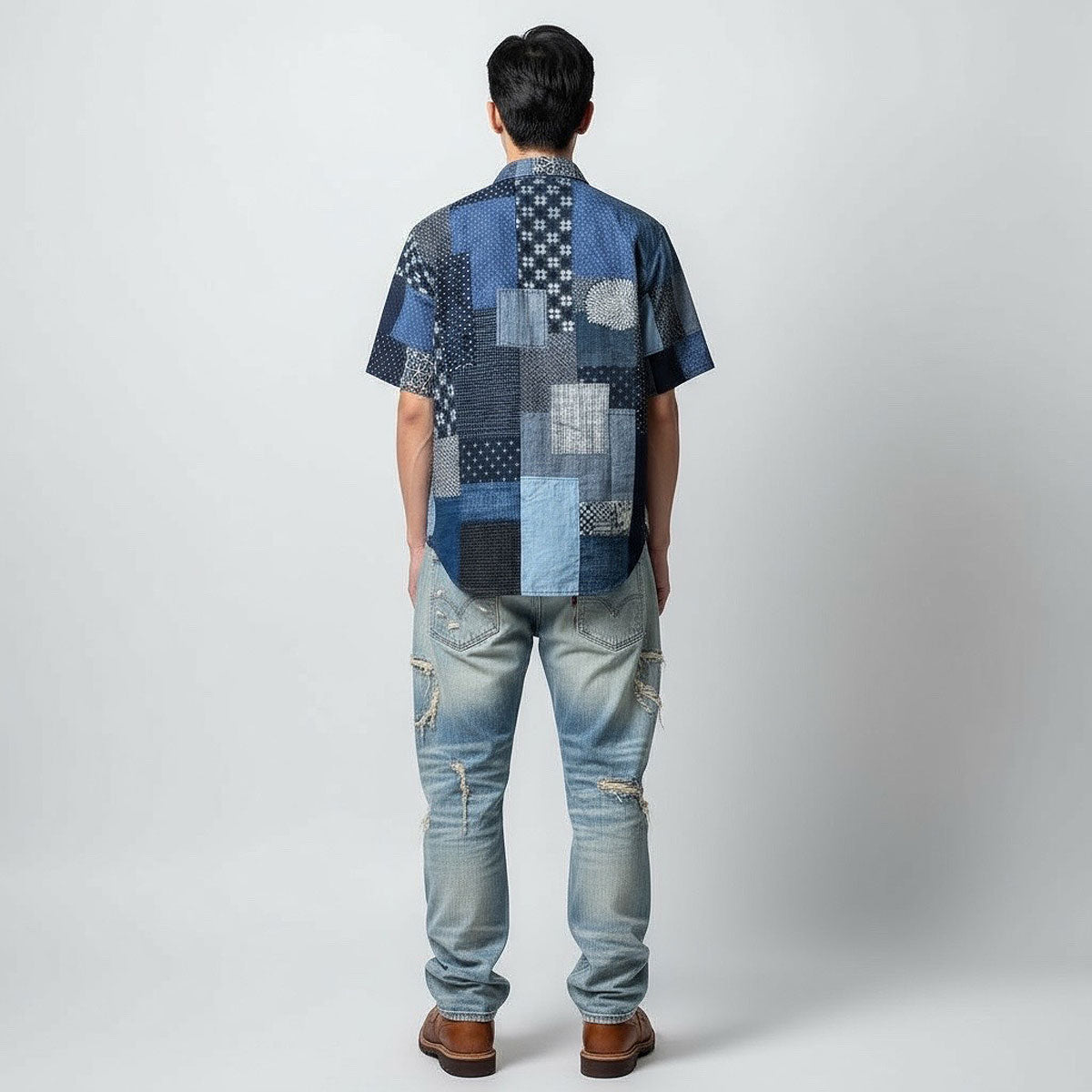 Indigo Handmade Patchwork Camp Shirt