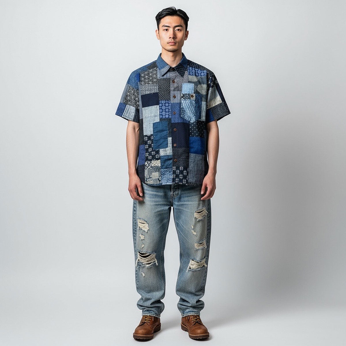 Indigo Handmade Patchwork Camp Shirt