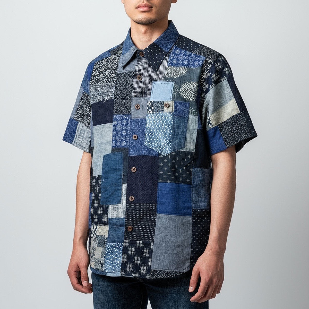 Indigo Handmade Patchwork Camp Shirt