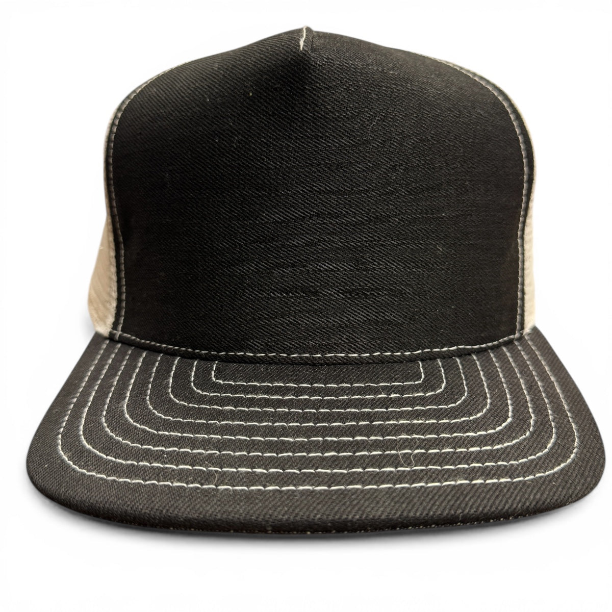#6501 Japanese Double Black Denim/Mesh Snapback HAT 5 Panel- Mid Crown