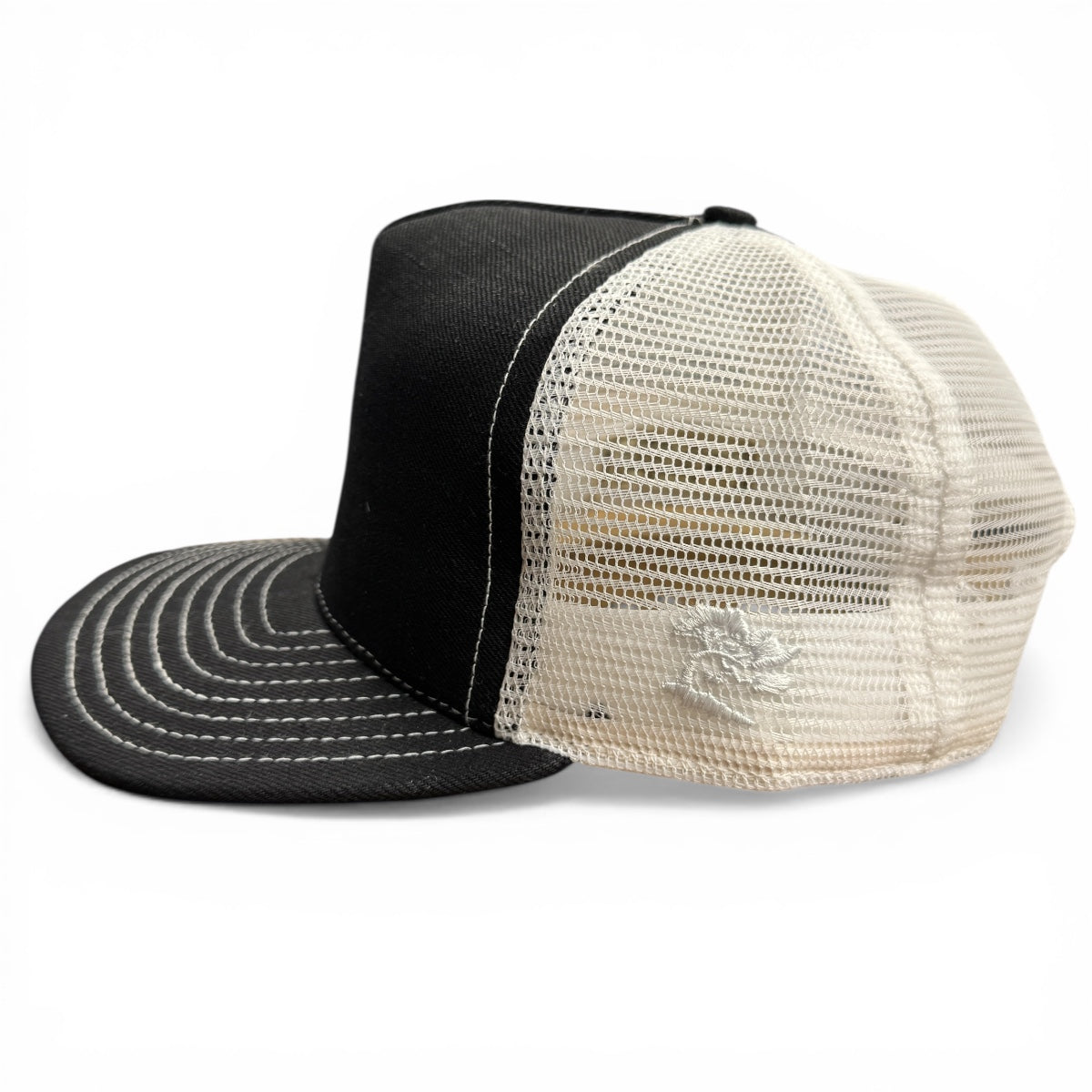 #6501 Japanese Double Black Denim/Mesh Snapback HAT 5 Panel- Mid Crown
