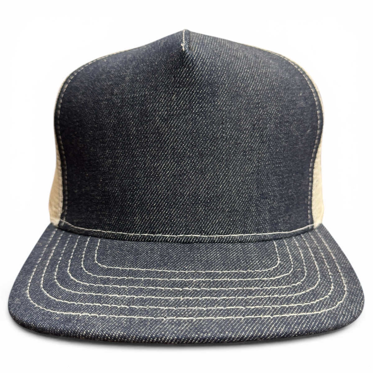 #080 Cone Mills Denim/Mesh Snapback HAT 5 Panel- Mid Crown