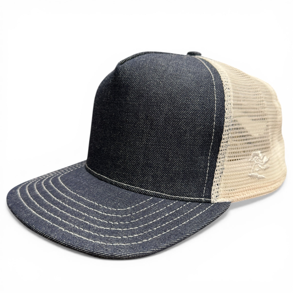 #080 Cone Mills Denim/Mesh Snapback HAT 5 Panel- Mid Crown