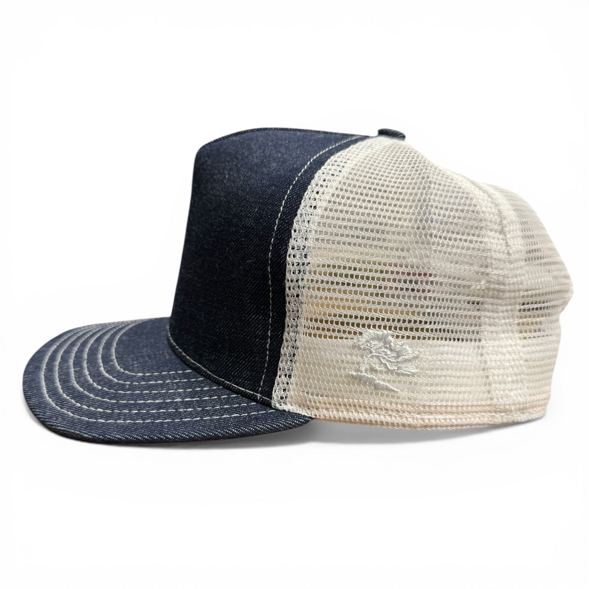 #080 Cone Mills Denim/Mesh Snapback HAT 5 Panel- Mid Crown