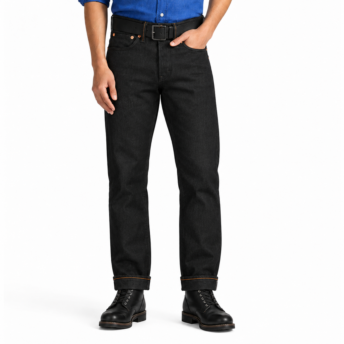 [OPSTK] #6501 14oz Italian Double Black Red/White Selvage " Regular Fit" 905