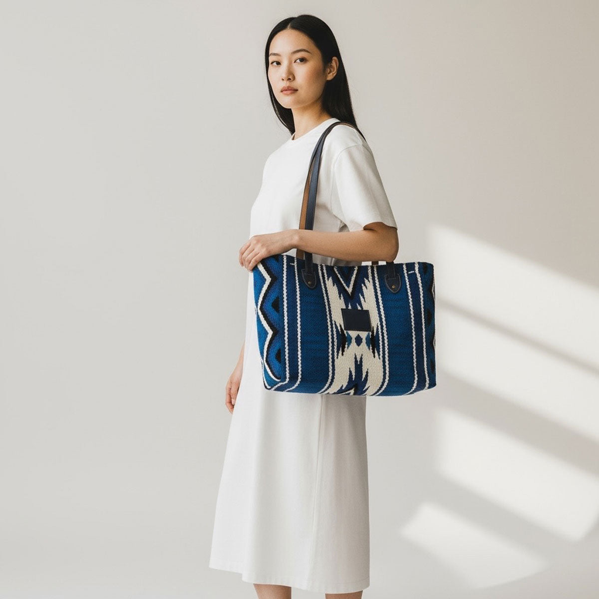 Hand Woven 100% WOOL Southwestern Tote Bag Indigo