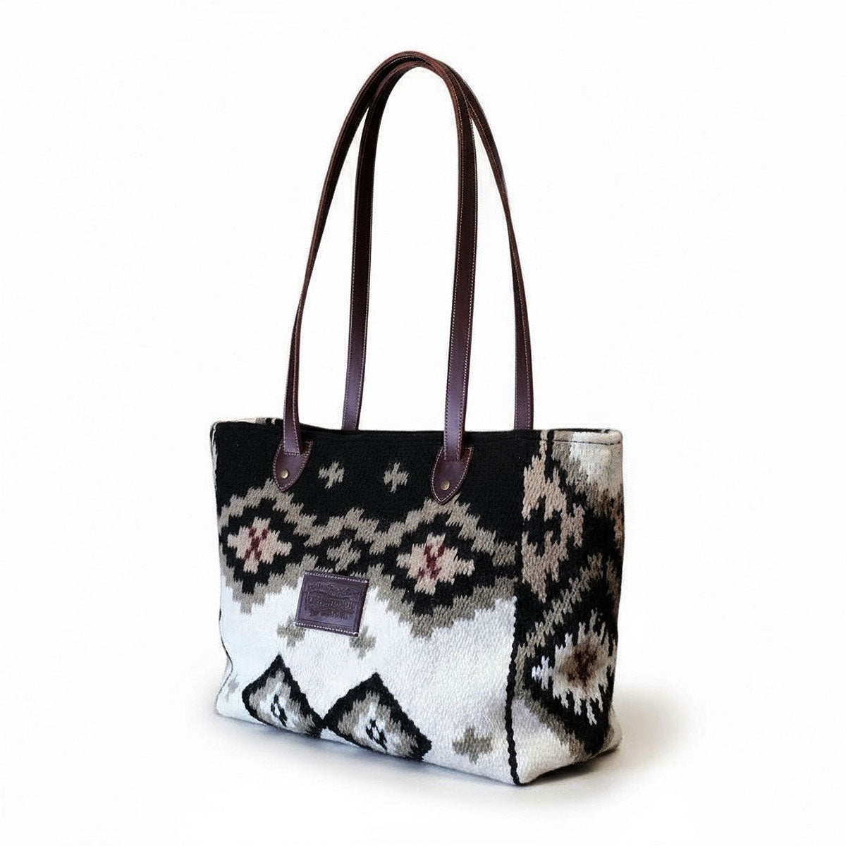 Hand Woven 100% WOOL Southwestern Tote Bag Black Cream