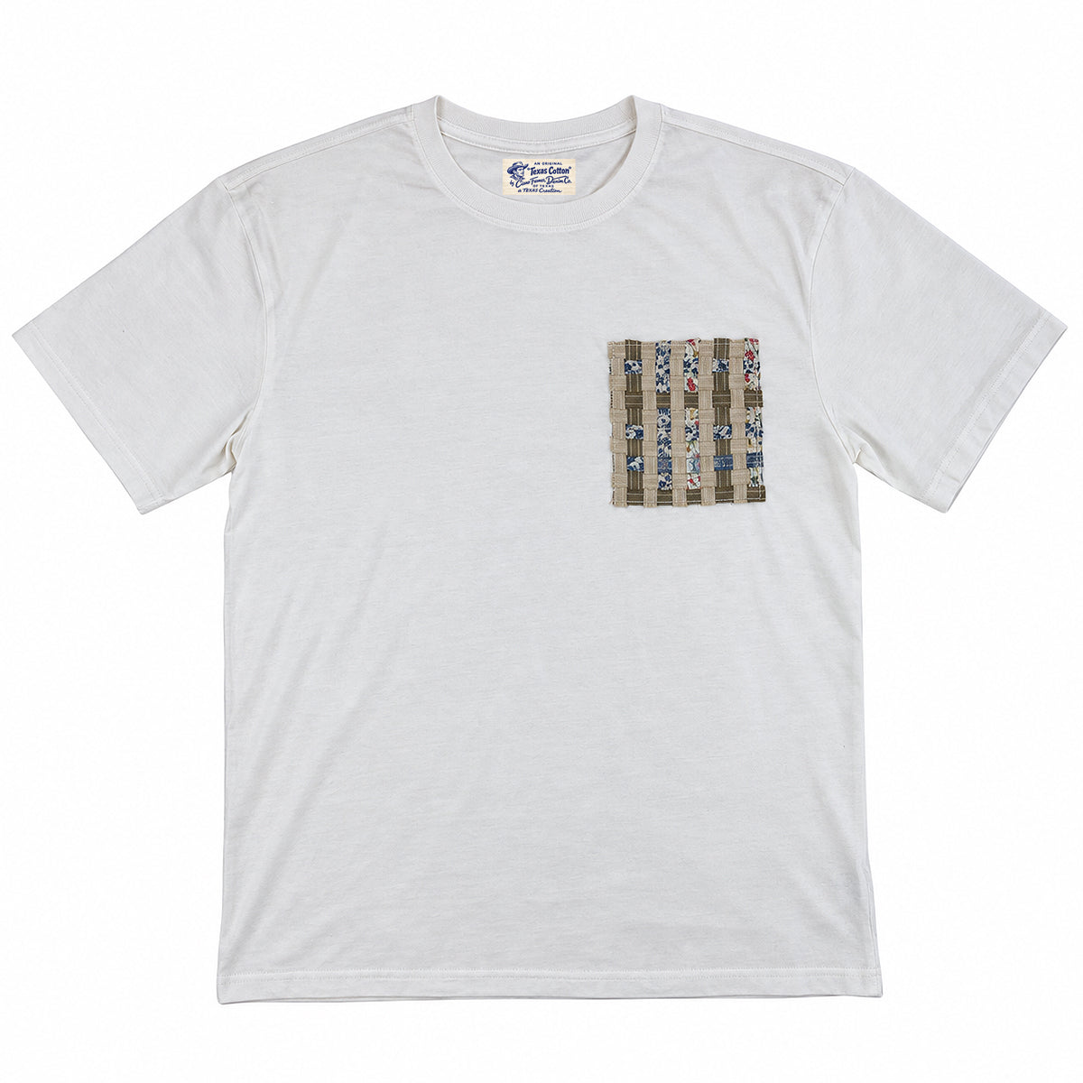 6oz Texas SUPIMA® Cotton Crew Neck White Sakiori patchwork pocket