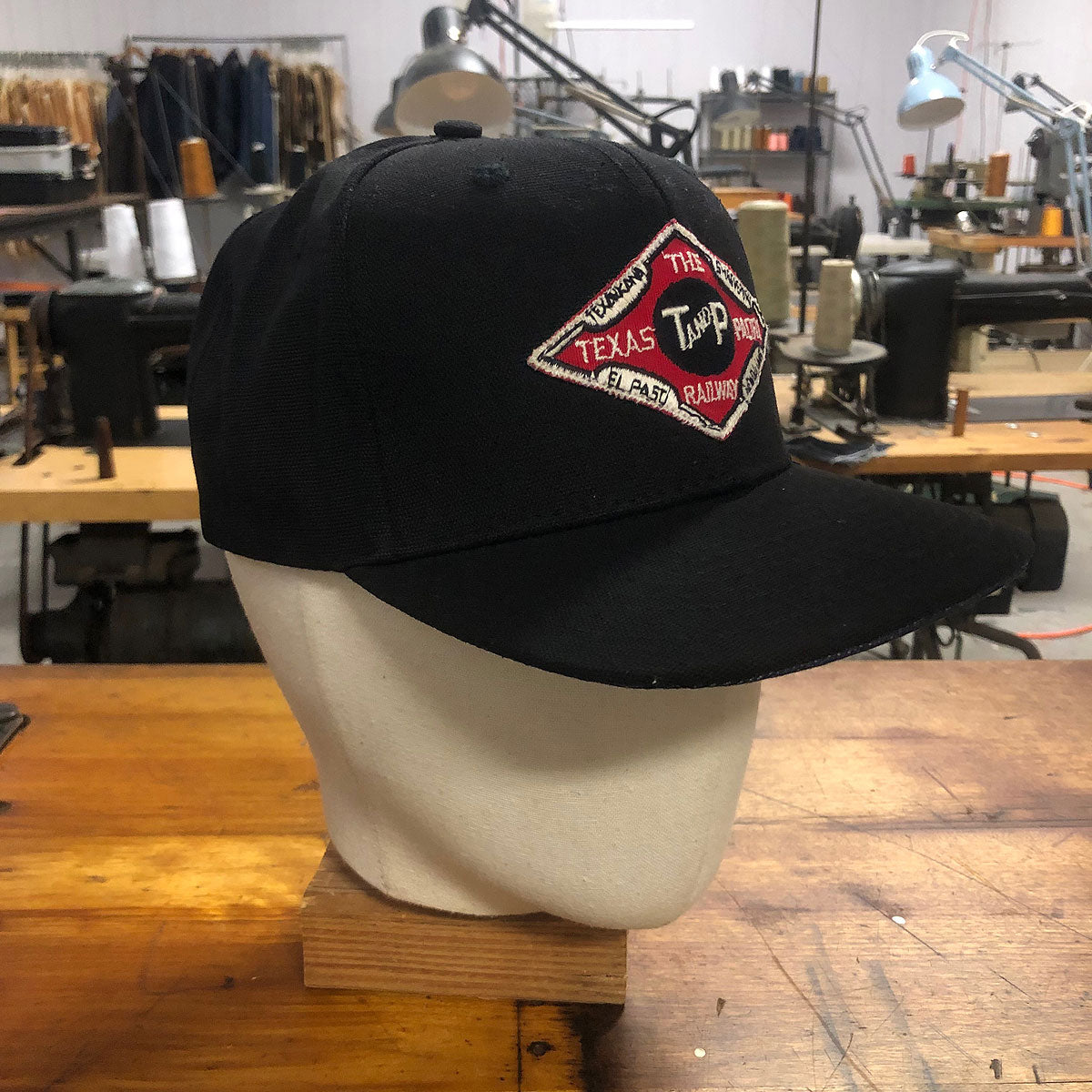 18oz Duck Canvas Black Vintage HAT Patch 70s "Texas and Pacific Railway" Patch