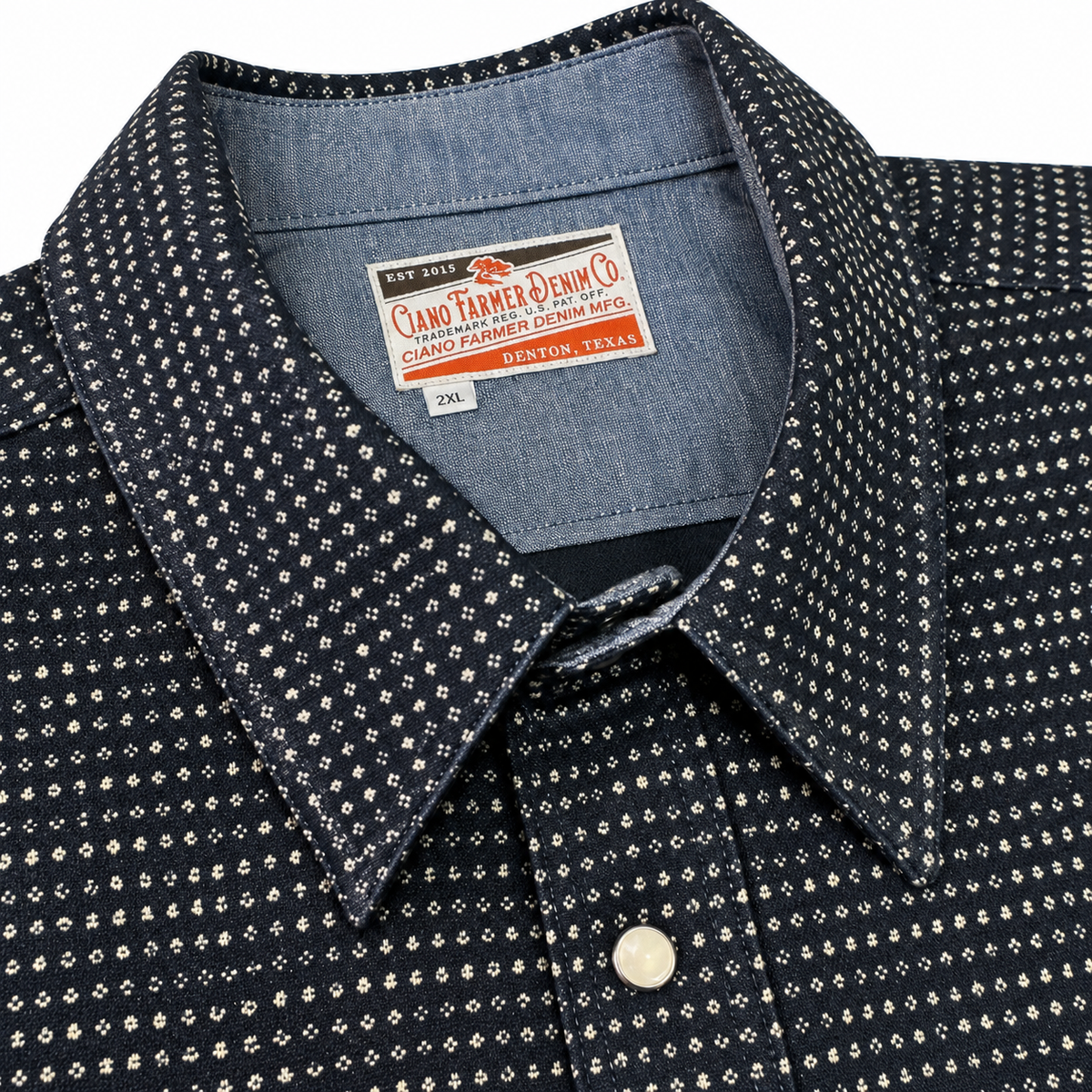 (OPSTK) #1336 6oz Japanese Dotted Print Indigo Saw Tooth Work Shirt