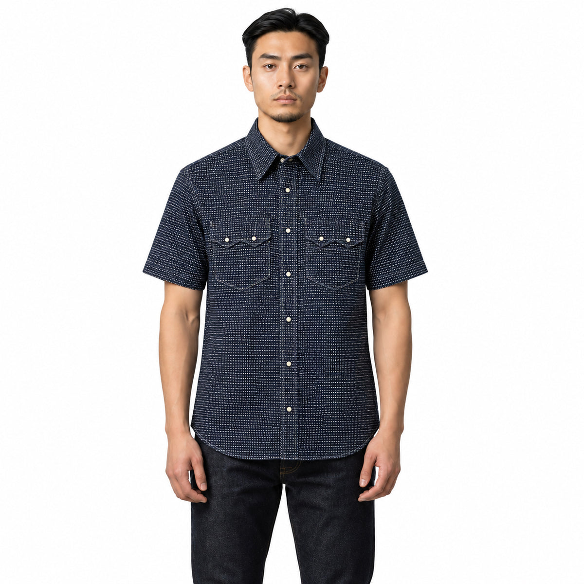 (OPSTK) #1336 6oz Japanese Dotted Print Indigo Saw Tooth Work Shirt