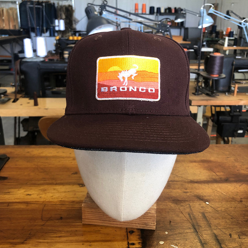 18oz Duck Canvas Brown Snapback HAT 90's "BRONCO." Patch