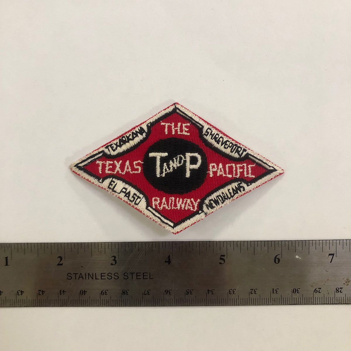 18oz Duck Canvas Black Vintage HAT Patch 70s "Texas and Pacific Railway" Patch