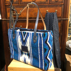 Hand Woven 100% WOOL Southwestern Tote Bag Indigo