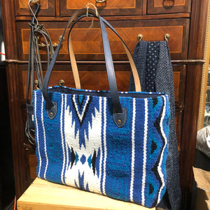 Hand Woven 100% WOOL Southwestern Tote Bag Indigo