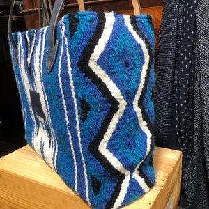 Hand Woven 100% WOOL Southwestern Tote Bag Indigo