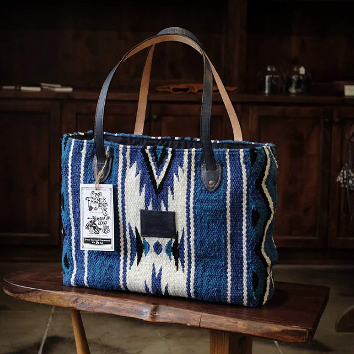 Hand Woven 100% WOOL Southwestern Tote Bag Indigo