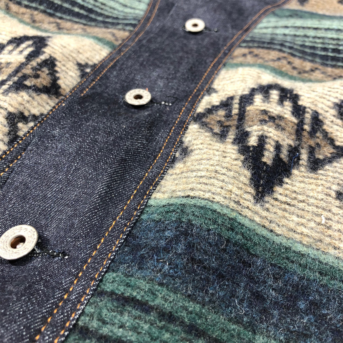 14oz Cone Mills Denim Cossack Jacket w/ Wool Insets