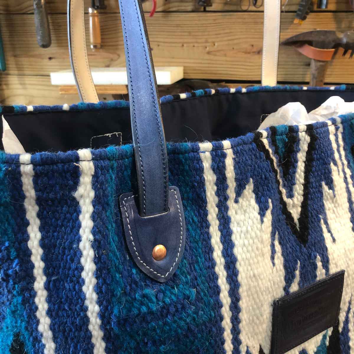 Hand Woven 100% WOOL Southwestern Tote Bag Indigo