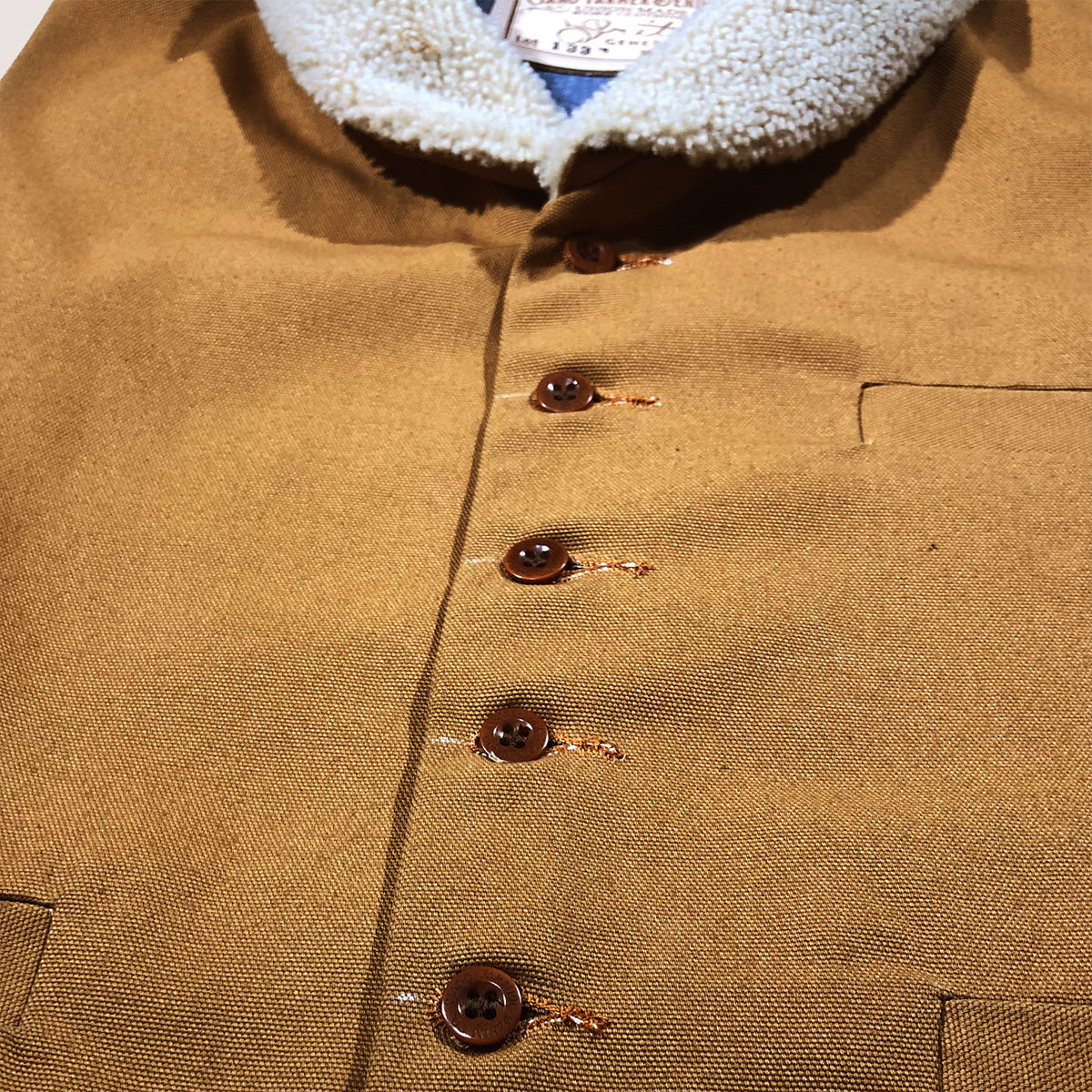 12oz Ochre Duck Canvas Type D Waistcoat Shearling Wool Collar