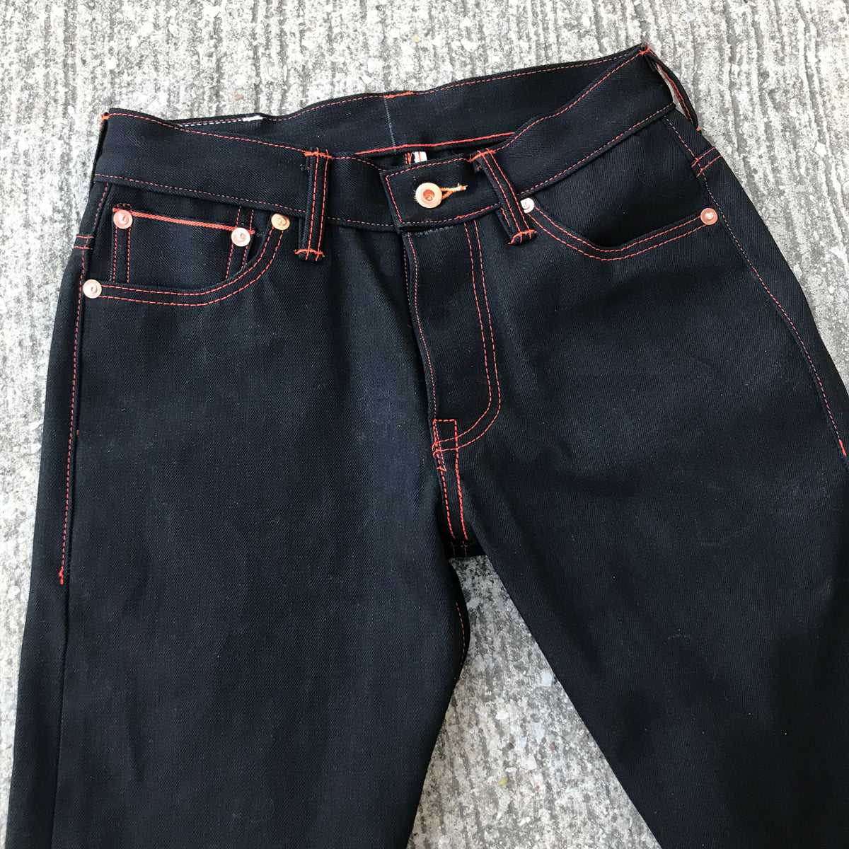 13oz JPN Black on Black "HARLEY" Orange Selvage Denim