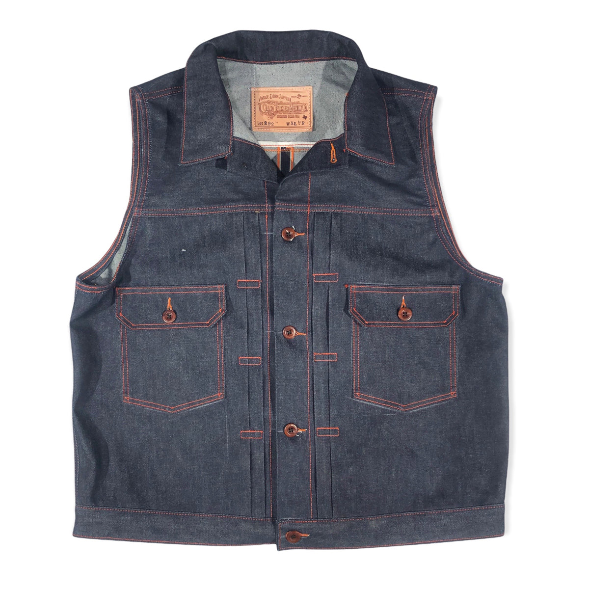 14oz Indigo Cone Mills Orange Selvage Biker Vest