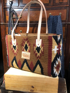 Hand Woven 100% WOOL Southwestern Tote Bag Ochre Brown