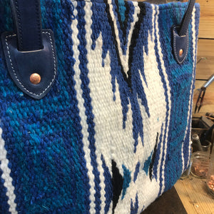 Hand Woven 100% WOOL Southwestern Tote Bag Indigo