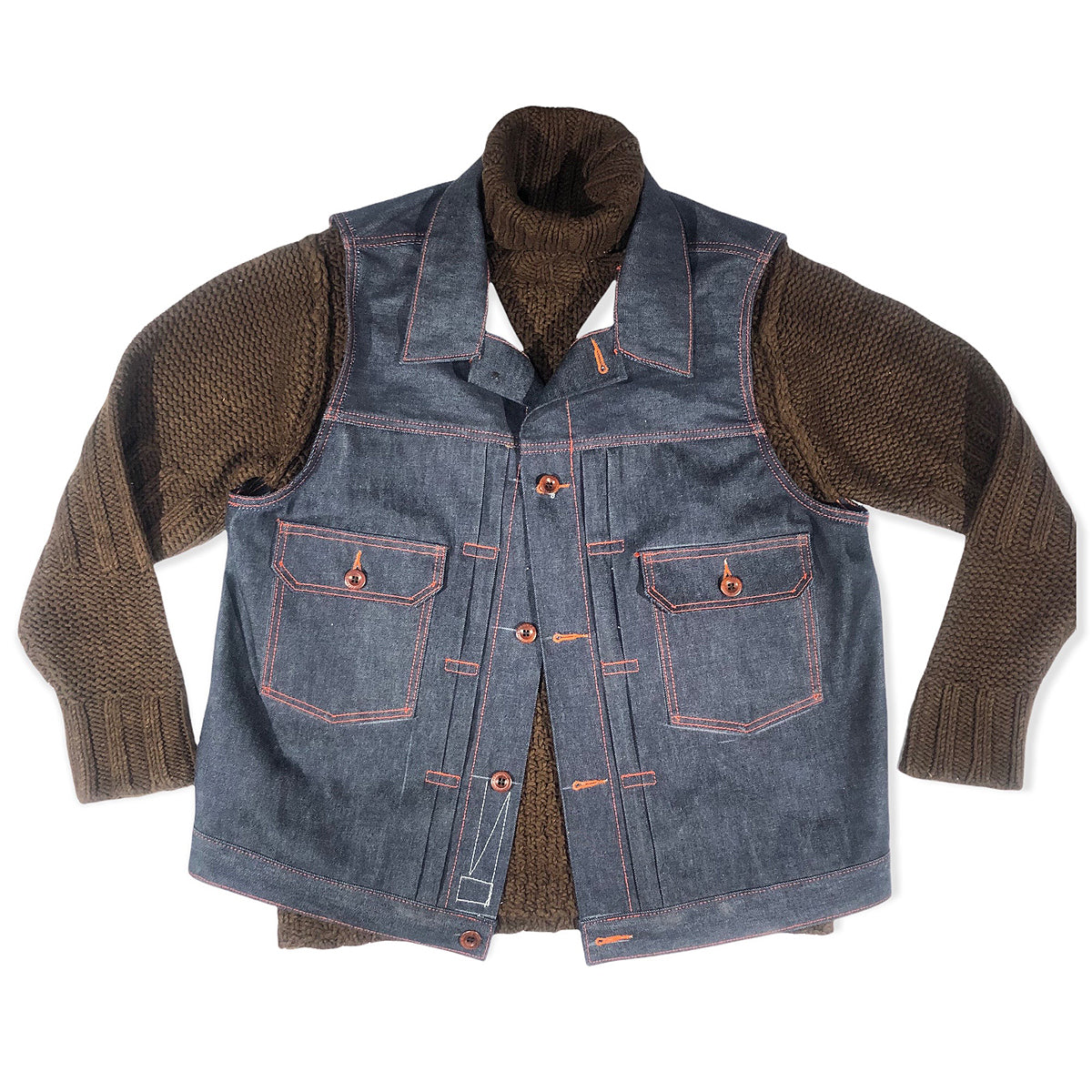 14oz Indigo Cone Mills Orange Selvage Biker Vest