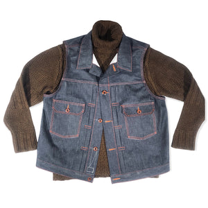 14oz Indigo Cone Mills Orange Selvage Biker Vest