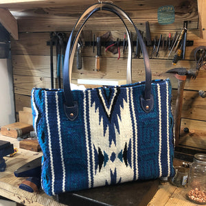 Hand Woven 100% WOOL Southwestern Tote Bag Indigo