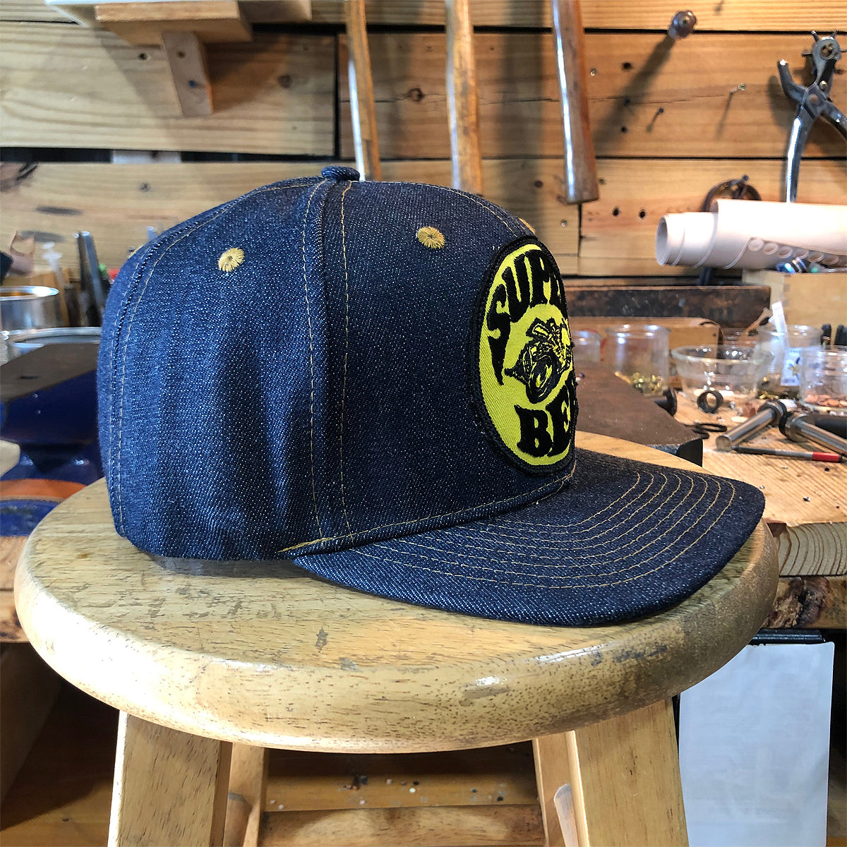 14oz TEXAS Denim Snapback HAT "HIGH CROWN" 1970s Trucker - Super Bee