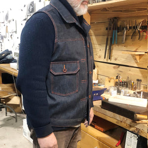 14oz Indigo Cone Mills Orange Selvage Biker Vest