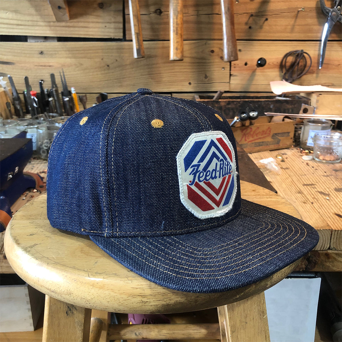 VINTAGE 1980's "FEED-RITE" Patch - 14oz TEXAS Denim Snapback HAT