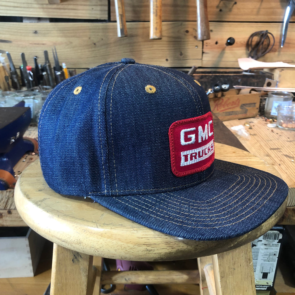 VINTAGE 1970's "GMC" Patch - 14oz TEXAS Denim Snapback HAT