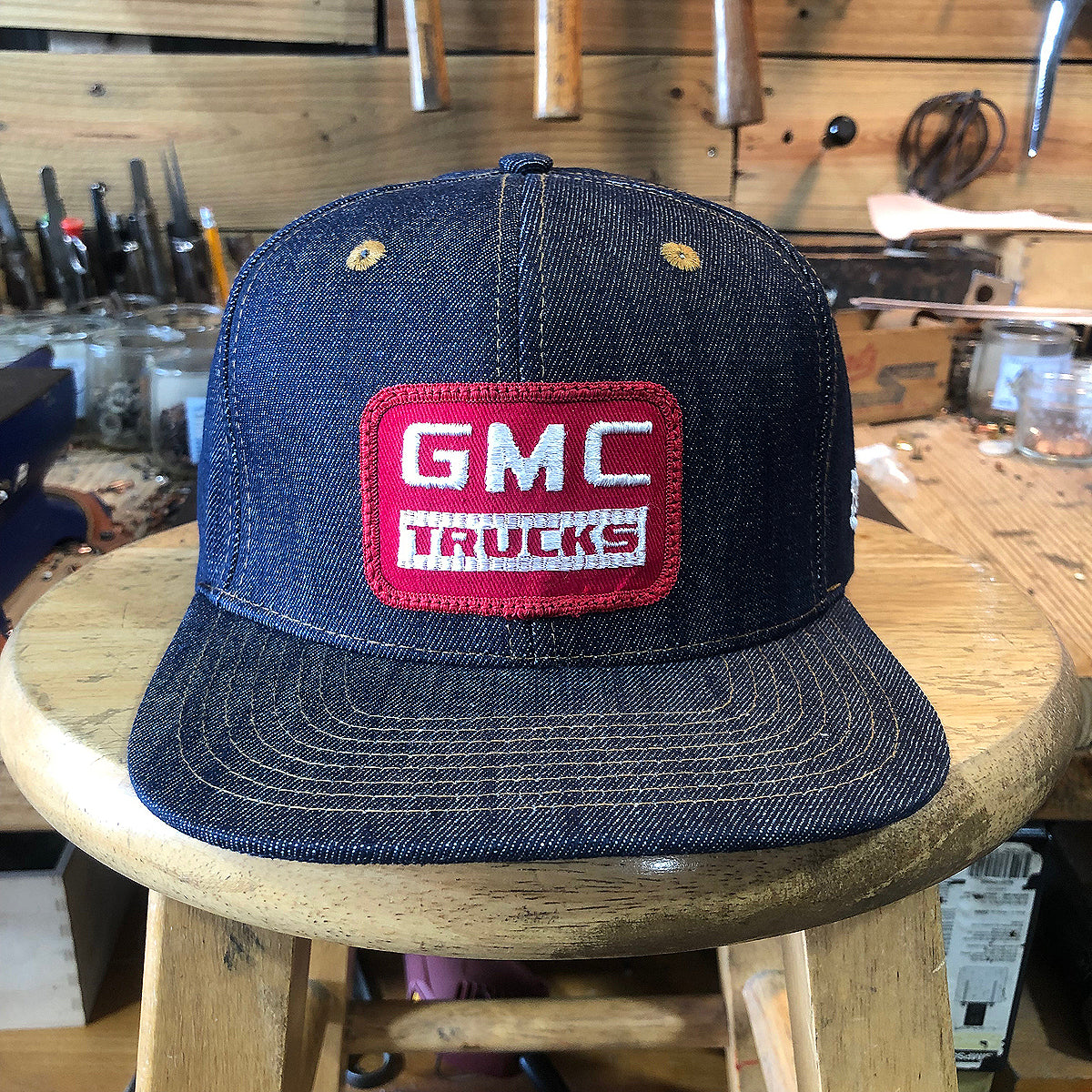 VINTAGE 1970's "GMC" Patch - 14oz TEXAS Denim Snapback HAT