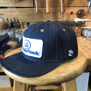 VINTAGE 1980's "MASTERFEEDS" Patch - 14oz TEXAS Denim Snapback HAT