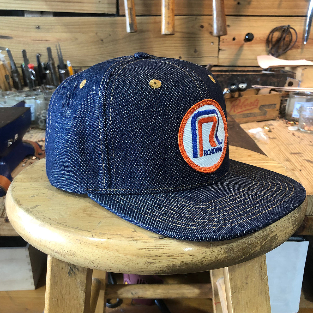 VINTAGE 1980's "ROADWAY" Patch - 14oz TEXAS Denim Snapback HAT