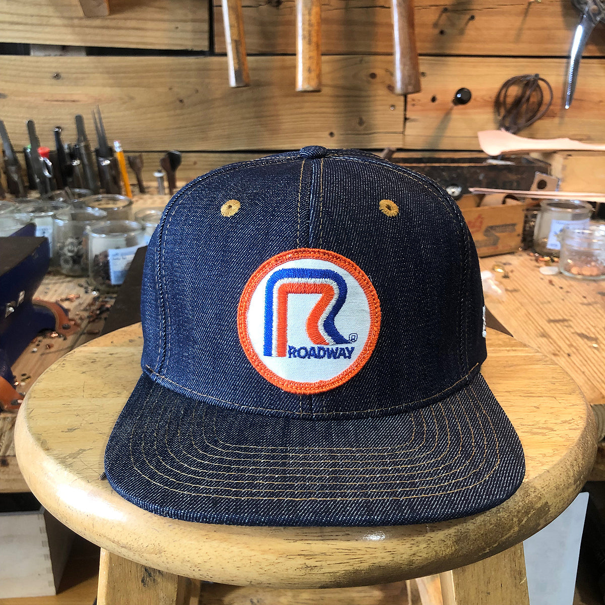 VINTAGE 1980's "ROADWAY" Patch - 14oz TEXAS Denim Snapback HAT