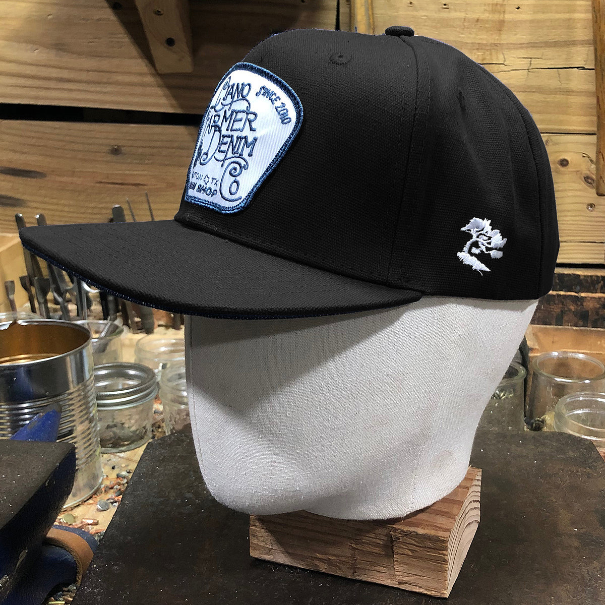 18oz USA Duck Canvas Snapback HAT Blank "BLACK" Fisherman Patch